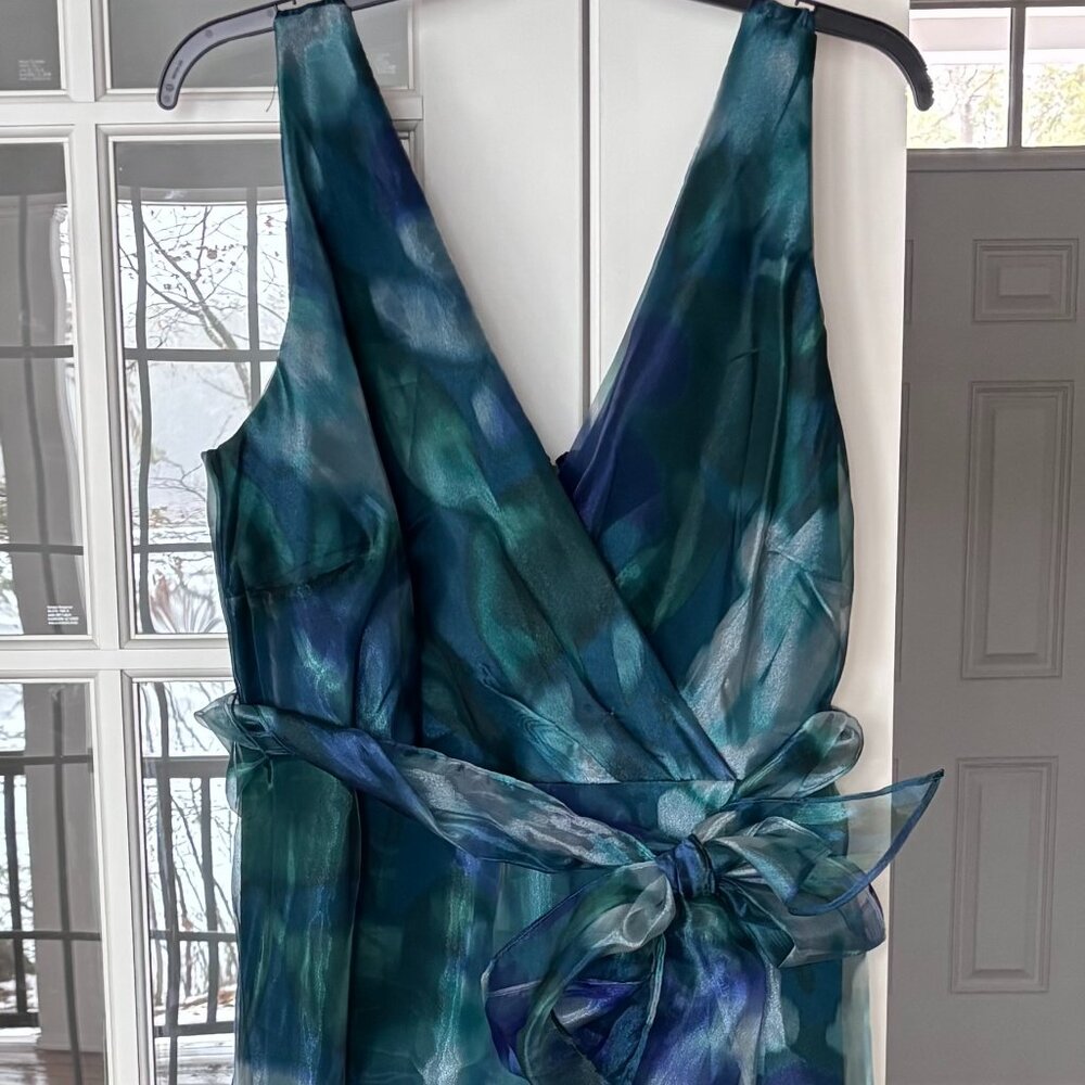 R & M Richards Plus Size V-Neck Sleeveless Organza Gown